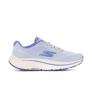 Women's light blue mesh running shoes with white laces, blue trim, cushioned sole