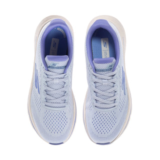 Women's light blue lace-up running shoes, blue-lined collar and cushioned interior