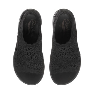 Women's Arch Fit 2.0 black sandal pair, textured knit upper with rounded open toe