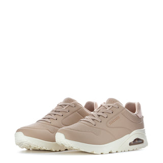 Women’s taupe lace-up sneakers with padded collars and treaded outsole