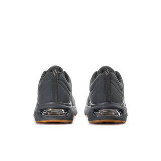 Men's dark gray sneakers from heel view with air-cushioned rear window