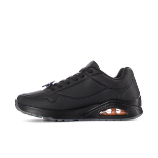 Men's black low-top sneakers with side air-cushion window and lace-up design