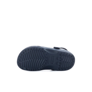 Kids navy clog outsole with molded tread pattern