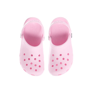 Kids' pink slip-on clogs with dot-pattern ventilation and open instep