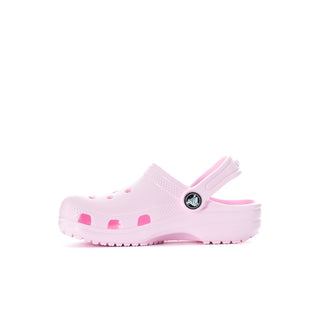 Kids' pink clogs with back strap, slip-on style, and chunky tread sole
