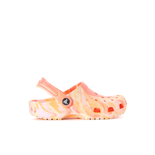 Kids' classic clog in pink-orange marble with perforations and round logo badge