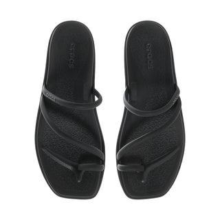 Black toe-loop slide sandals, open-toe design with molded strap detail.