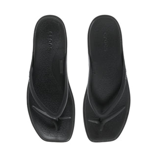 Black Crocs womens flip-flops, top view of two thong sandals