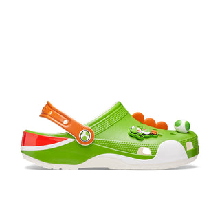 Men's classic clogs in bright green with orange heel strap and white sole