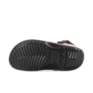 Mens classic clog outsole tread, black base with red edge accents and beige upper