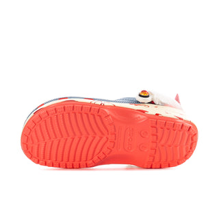 Women’s classic clog outsole view with red tread and side logo on the foam base