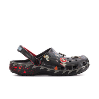 Men's black clog with red adjustable strap and anime character print, ventilated upper