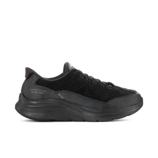 Men's black lace-up sneakers with slip-on collar and thick cushioned sole