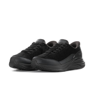 Men's black lace-up slip-on sneakers shown from front 3/4 view