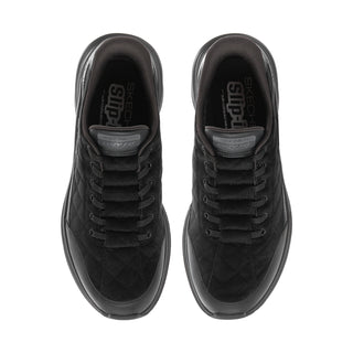 Pair of men's black sneakers with lace-up tops and padded tongue