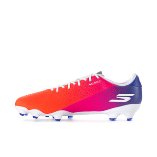 Men's soccer cleats side view, orange-red upper with pink-to-purple gradient