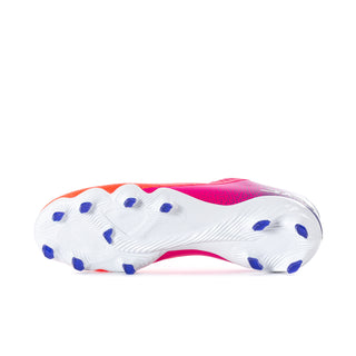 Men's soccer cleats outsole view, white stud sole with blue rubber dots