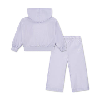 Toddler lilac wide-leg hoodie set, hooded sweatshirt and wide pants from back