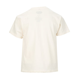 Youth natural T-shirt with small back logo near neckline