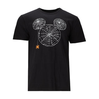 Unisex Mickey web graphic T-shirt in black with large white spiderweb logo