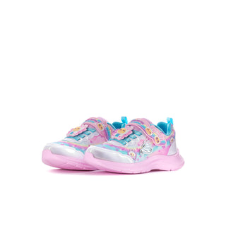 Pair of kids' pastel critter-print sneakers with hook-and-loop straps and pink soles