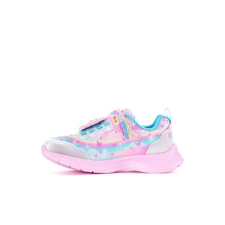 Pastel kids' sneaker with side critter graphics, white toe guard and pink sole