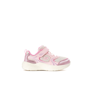 Toddler pink and white mesh sneakers with hook-and-loop straps and cushioned sole