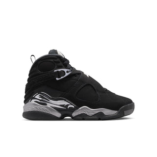 Youth black high-top sneakers with silver/white graphic midsole and lace-up closure