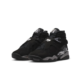 Youth black high-top sneakers, lace-up style, with silver and white side graphics