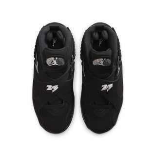 Youth black high-top sneakers with padded collars, laces, and Jumpman logo on tongue