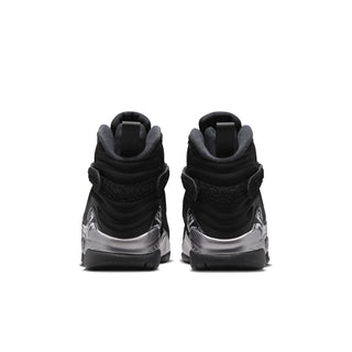 Youth black high-top sneakers with padded heel and silver heel overlays
