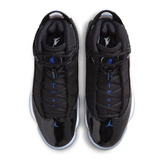 Pair of men's black mid-top sneakers showing lace-up front and padded tongue