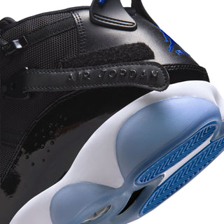 Men's black sneaker with AIR JORDAN strap and blue textured outsole
