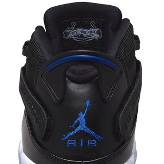 Men's black mid-top sneakers with blue AIR logo on heel