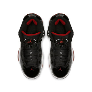 Youth high-top sneakers, black with red interior lining and Jumpman logos
