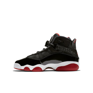 Youth high-top sneakers, black with red heel tab and white/red midsole