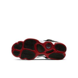 Youth high-top sneaker outsole, red rubber with black tread pattern