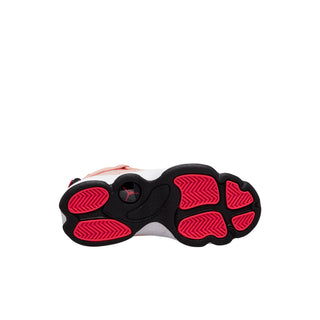 Kids high-top sneakers outsole, black tread with red traction pattern