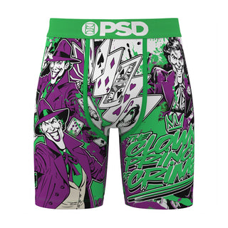 Clown graphic boxer briefs by PSD in purple, green, and white.