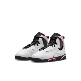 Kids' high-top sneakers, side view in white, black, and red