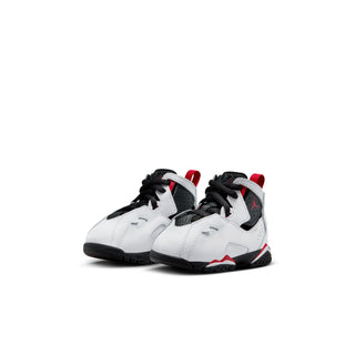 Toddler lace-up high-top sneakers, white uppers with black overlays and red details