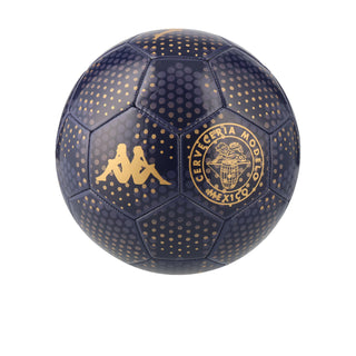Kappa x Modelo soccer ball in dark navy with gold dots and Modelo crest patch