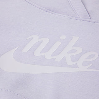 Lilac hoodie fabric closeup with white Nike logo