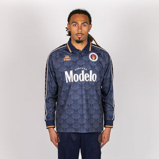Men's long-sleeve navy jersey with 'Modelo' print, Kappa logo, and crest patch