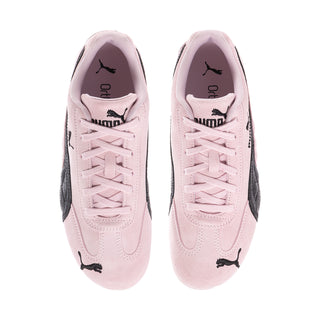 Women’s Puma Speedcat sneakers, powder pink uppers with lace-up front and Puma print