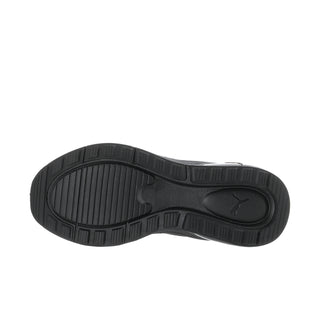 Black Puma women's sneaker outsole tread for traction, side view.