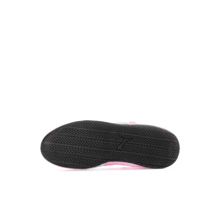 Kids' ballet shoe outsole with black traction tread and pink midsole edge