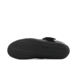 Black rubber sole ballet flats with traction tread pattern and heel guard