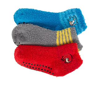 3 Pack Kids Fuzzy Sonic Embroidered Gripper Mid Crew