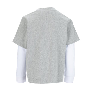 Youth 2-in-1 long sleeve tee, heather gray back with white long sleeves